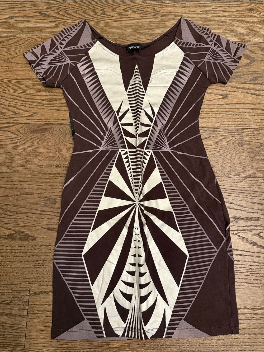 NWT bebe Purple/Silver Geometric Mini Dress